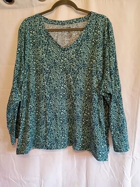 Sonoma Size 3x Women’s Teal Floral V-Neck Long Sleeve Top